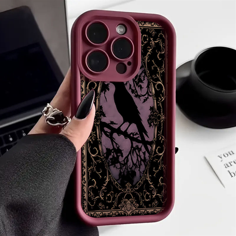 Wine & Beer Shop - Aesthetic Black Crow Pattern Wine Red