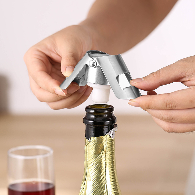 Wine Beer Champagne - Portable Steel Champagne Bottle Stopper Shiny