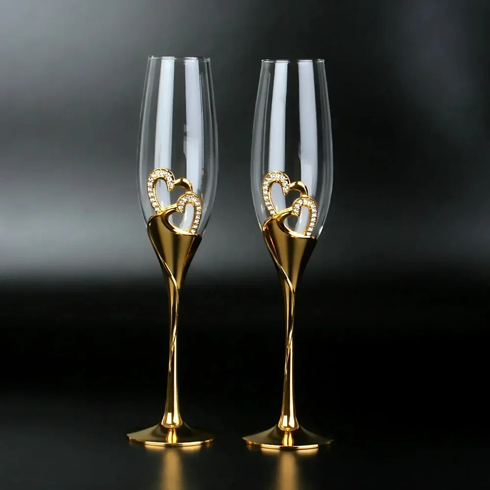 Champagne Flute Pair - Elegant Heart & Tulink Shape Champagne