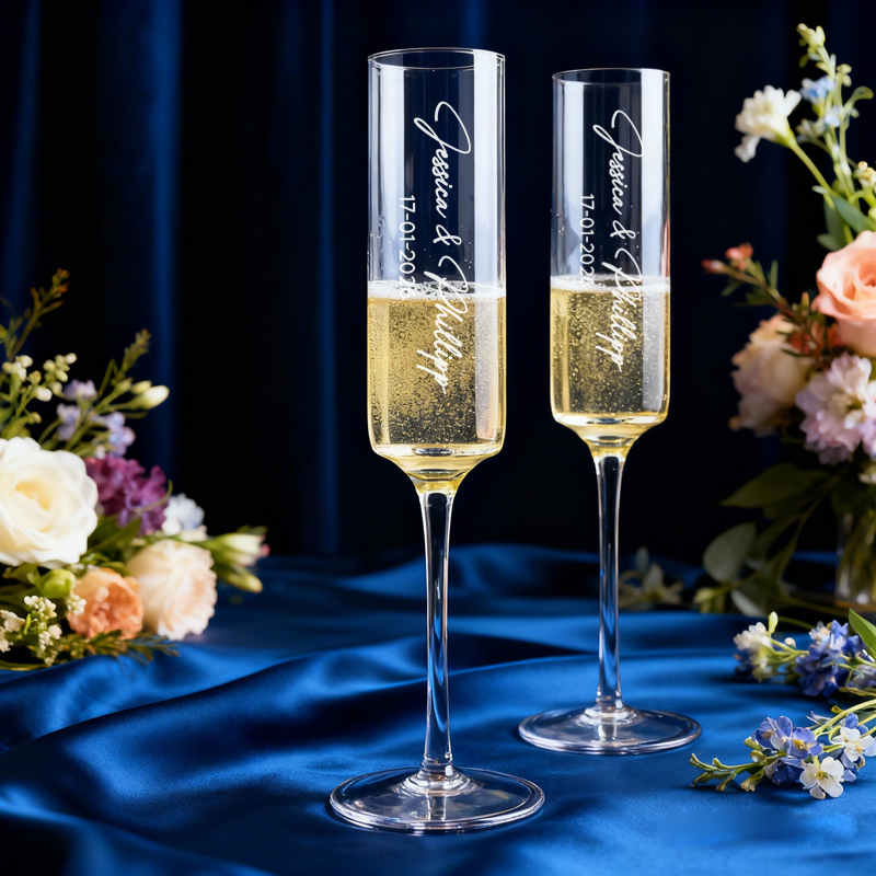 Champagne Flute Pair - 2PCS Personalized Champagne Glass Set, Wedding