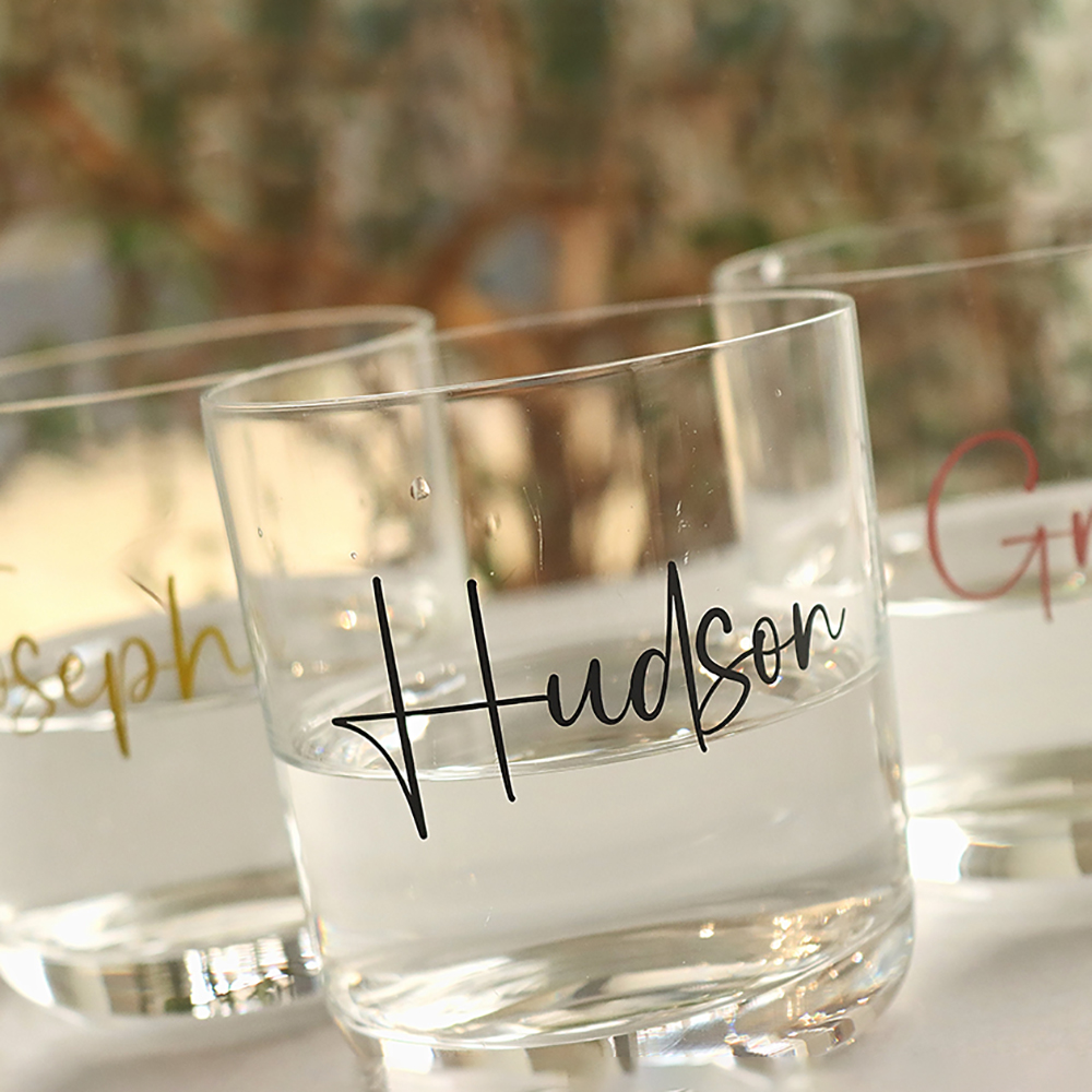 Champagne Flute Pair - Personalized Wedding Bridal Party Glass Vinyl
