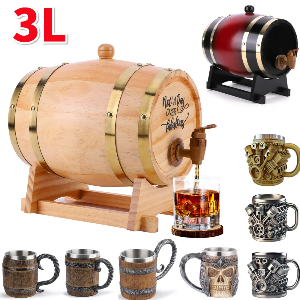 3L Wooden Whiskey Barrel with  - Wine Whiskey Beer 评论和价格