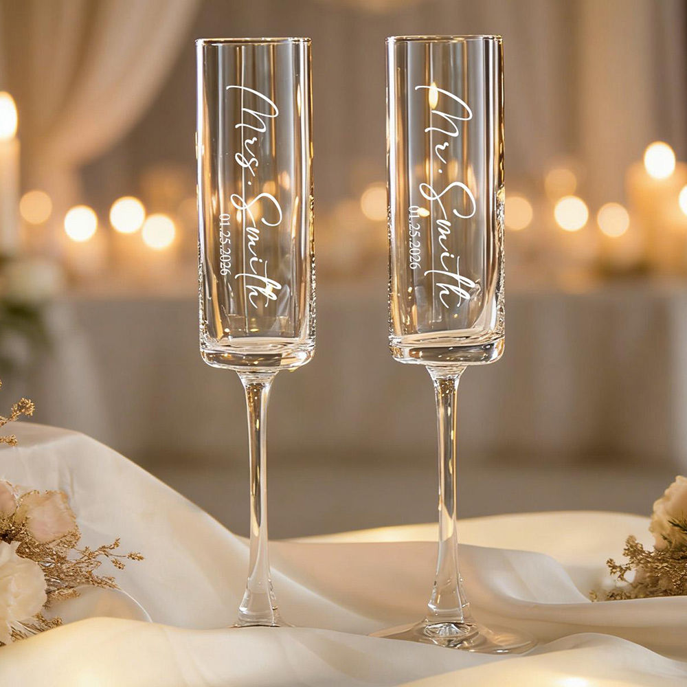 Custom Wedding Wine Champagne  - Champagne Flute Pair 评论和价格
