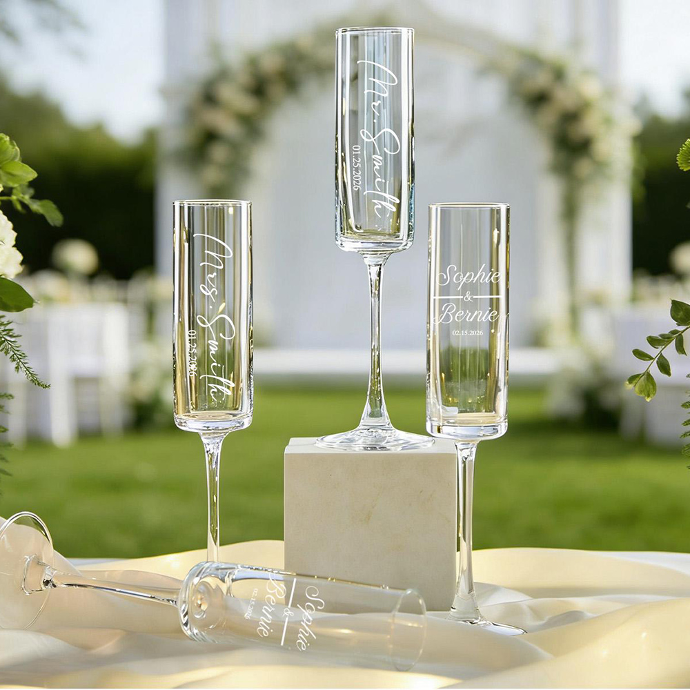 Custom Wedding Wine Champagne  - Champagne Flute Pair 评论和价格