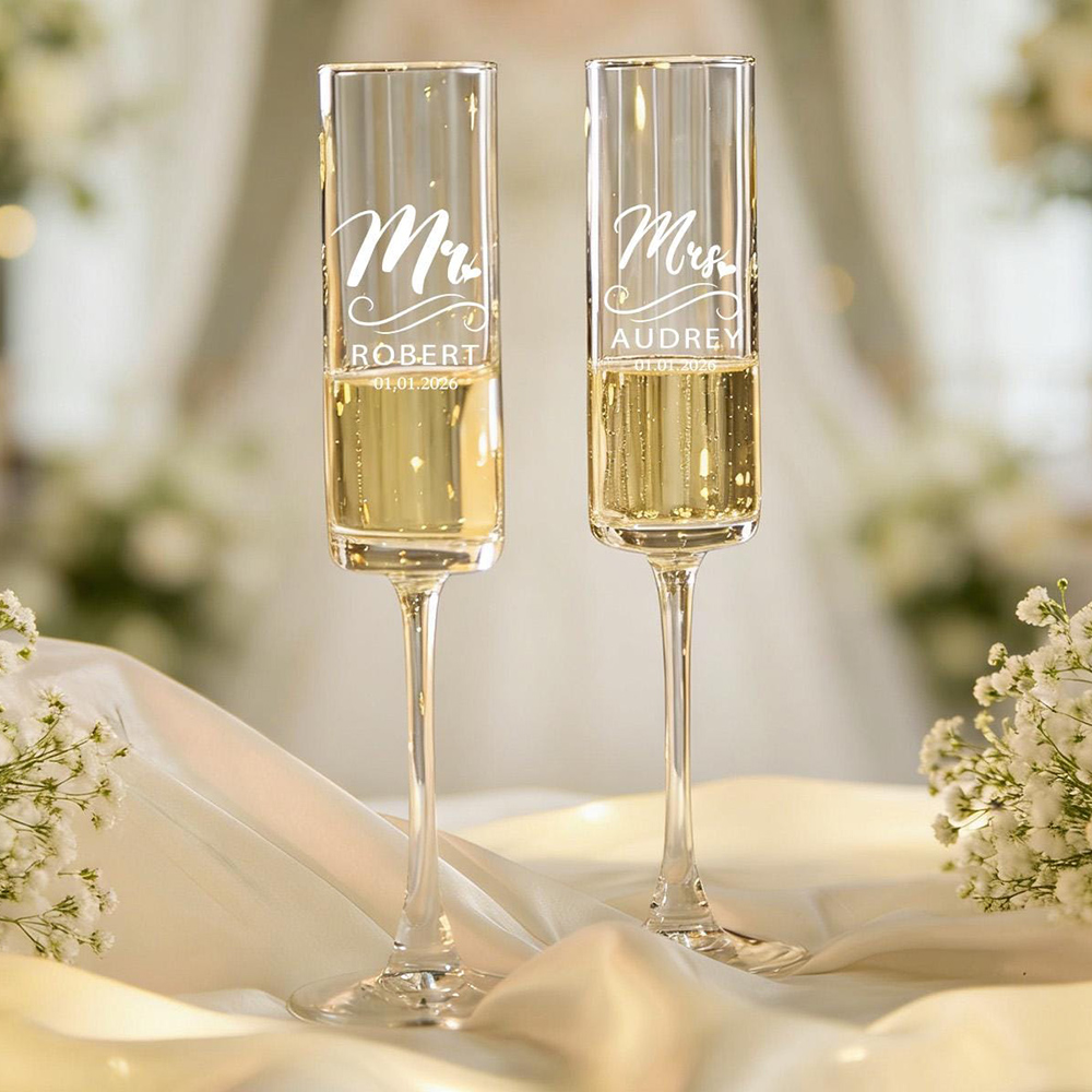Custom Wedding Wine Champagne  - Champagne Flute Pair 评论和价格