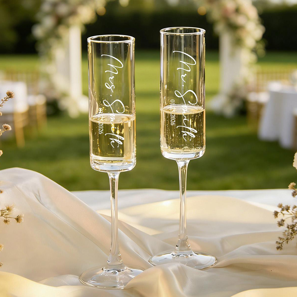 Custom Wedding Wine Champagne  - Champagne Flute Pair 评论和价格