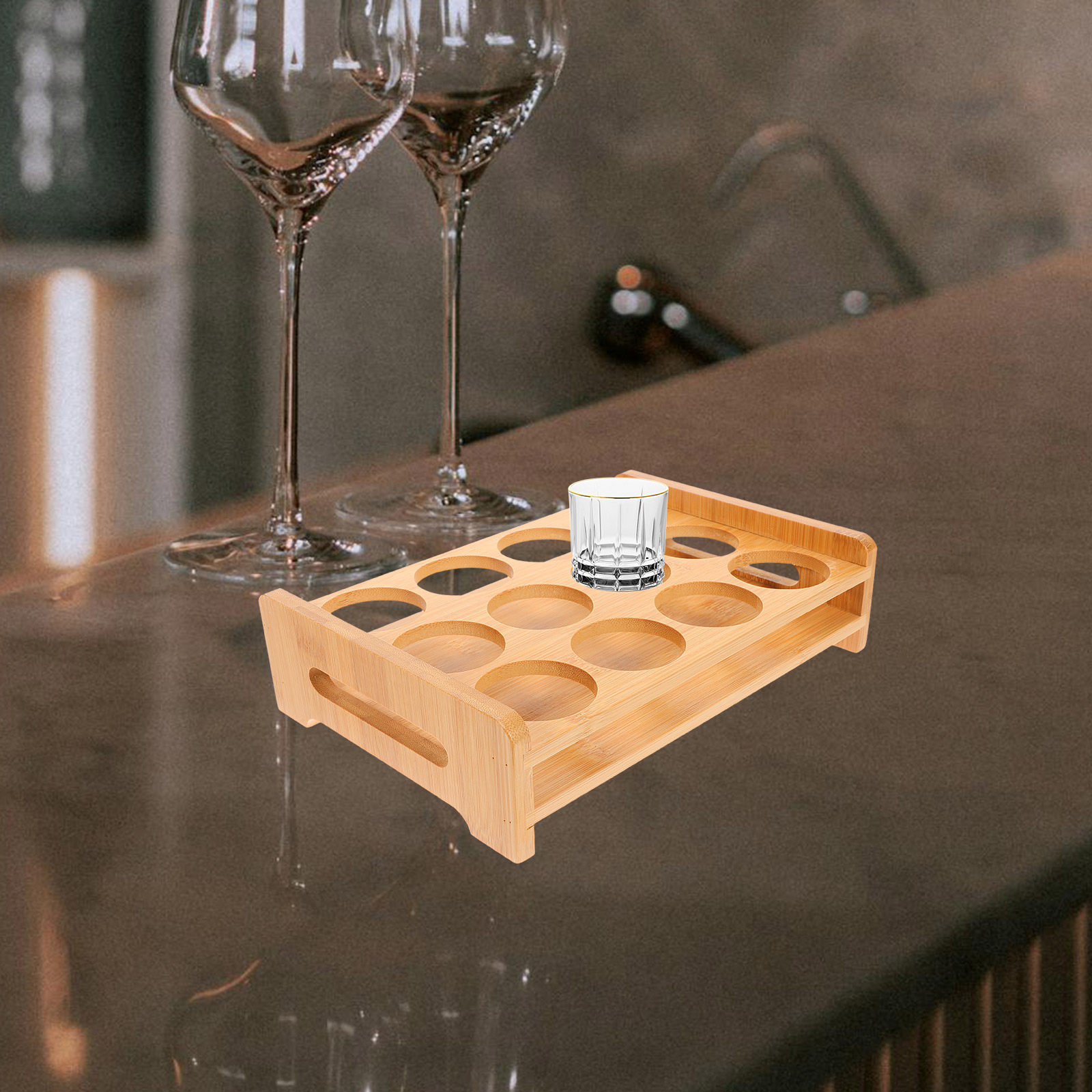 Bamboo Shot Glasses Holder Dis - Wine Whiskey Beer 评论和价格
