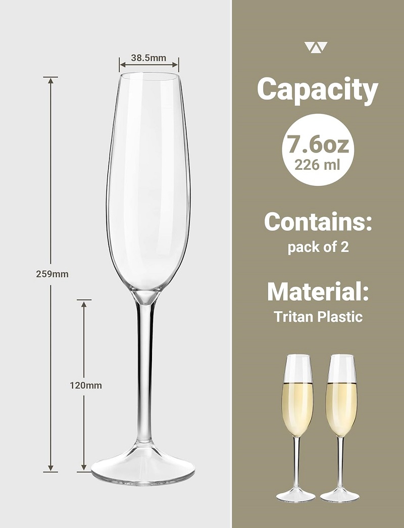 MICHLEY 2/4 pcs Unbreakable Ch - Champagne Flute Pair 评论和价格